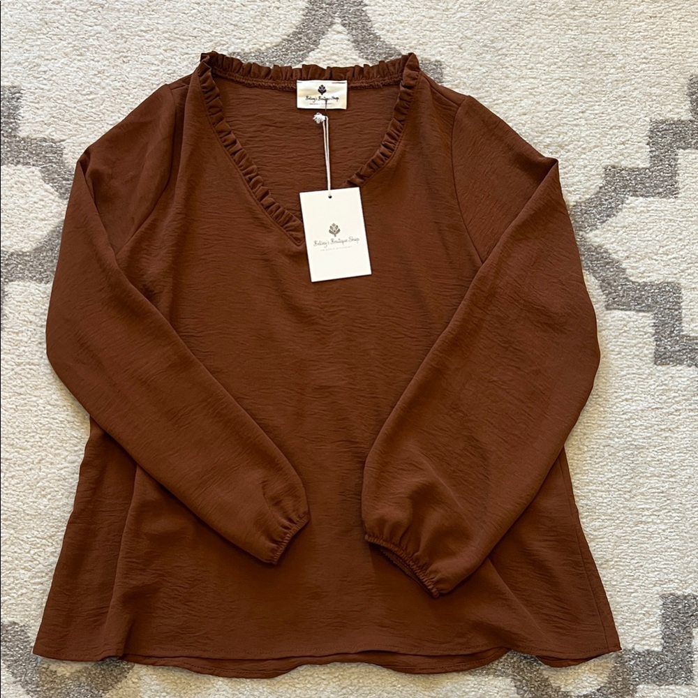 a new day Chocolate V-Neck Blouse
